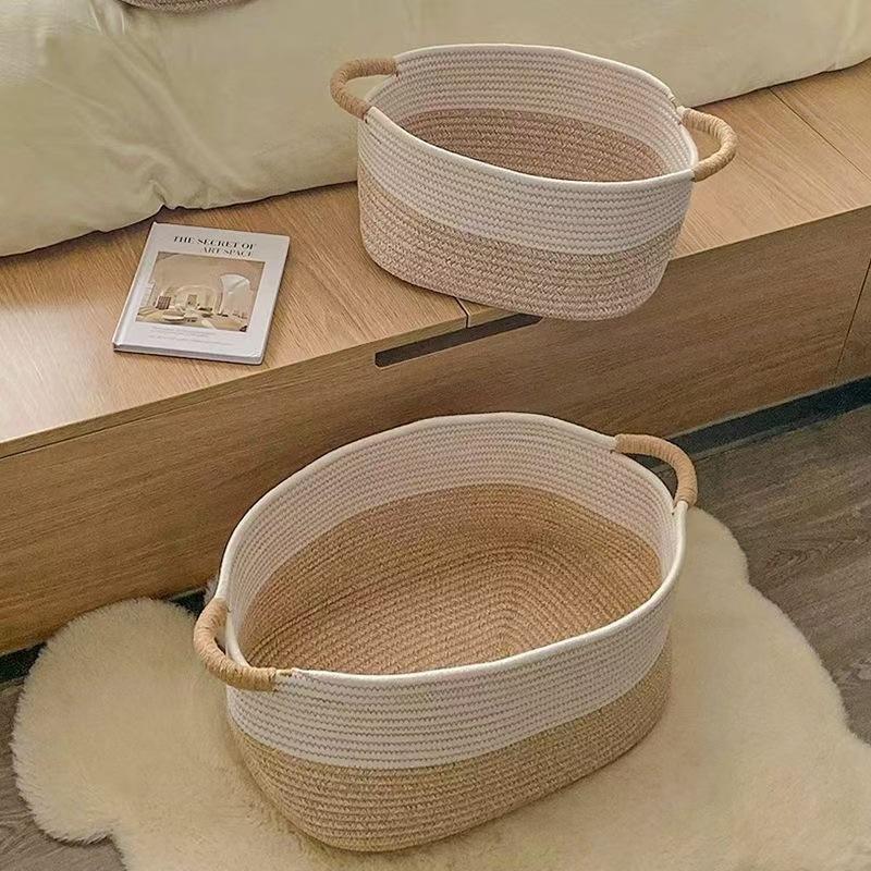 Rope Woven Baskets for Organizing Woven Rope Storage Basket Multifunctional Toy Basket for Desktop Nursery Office Bathroom Books