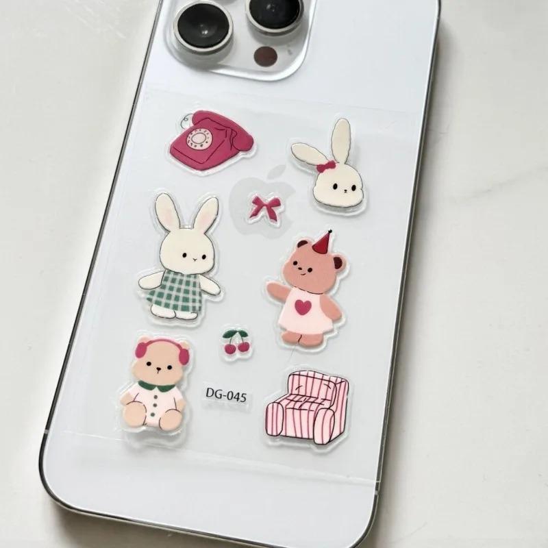 High Aesthetic DIY Adhesive Stickers for Scrapbook Journal Photocard Decor INS Cute Cat & Elephant Jelly Stickers
