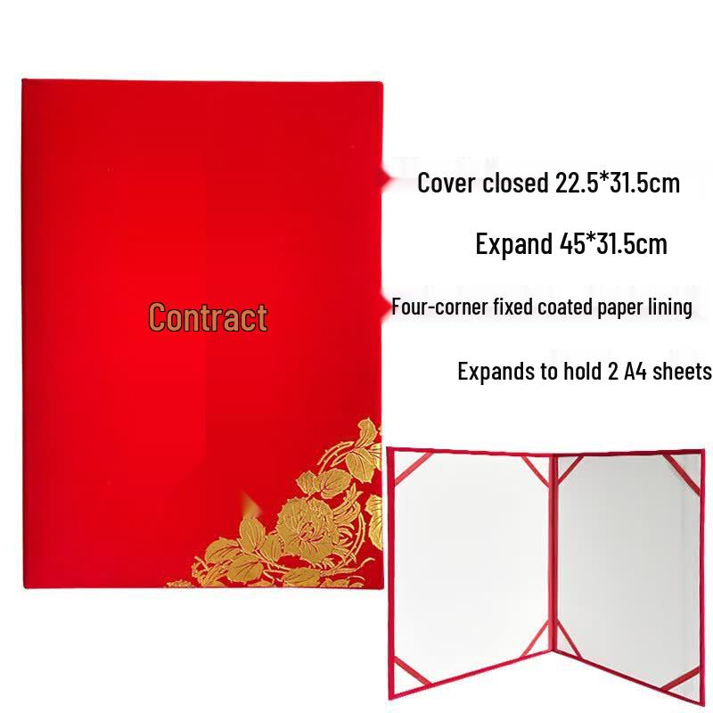 Red Suede Leather Business Contract Folder Holds A3/A4 Paper