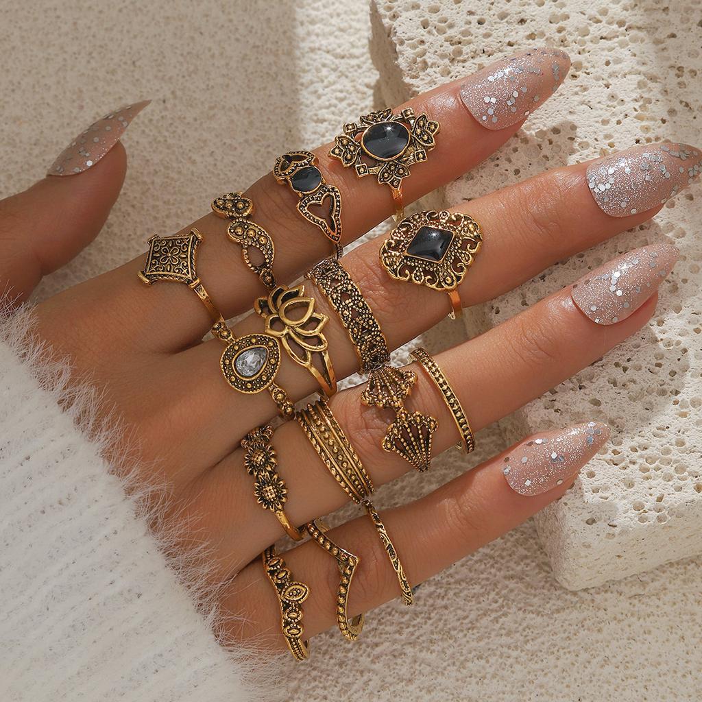 Fifteen Pieces of Personalized Trendy Alloy Design Sense Versatile Ring Set Suitable for Women's Daily Wear
