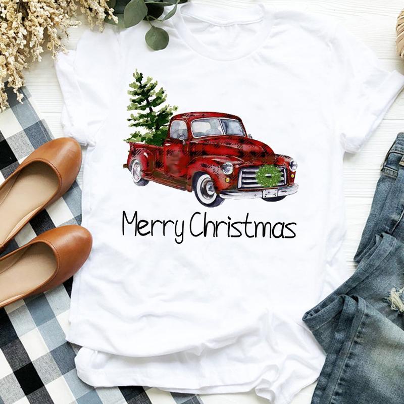Women Lady Deer Animal Cartoon Print Printing Merry Christmas Womens Clothes Shirt T Tee For Tshirt