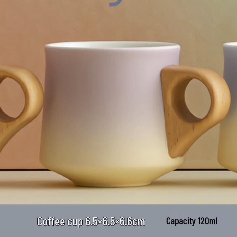 Premium Ceramic Tea Cup Set with Wooden Handles: Elegant Australian White Espresso Cups for Two