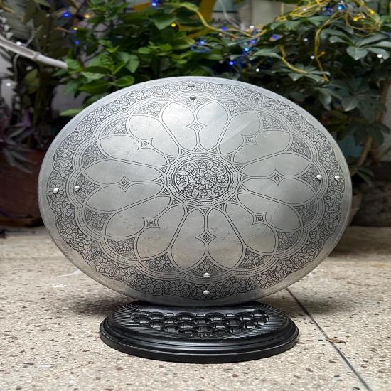 Aluminium Round Shield With Deep Etched Rose Window Mandala Floral Shield Wall Art