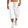 Men Loose Fit Knee Length Cargo Shorts with Elastic Waistband Drawstring and Large Side Pockets for Daily Wear