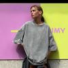 Damen Rundhals Kurzarm T-Shirt Lockere Passform Vintage Gewaschen Einfarbige 100% Baumwolle Oversized Basic Top