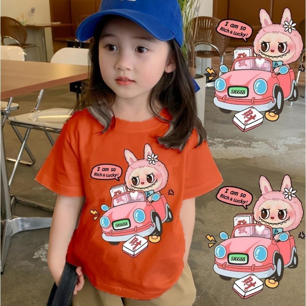 2025 New Labubu Printed Children's T-shirt Short Sleeve Breathable Cute Design Available In Multiple Sizes