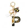 Dried Flower Letter Charm Bee Keychain Pendant Resin Black 1 Pc