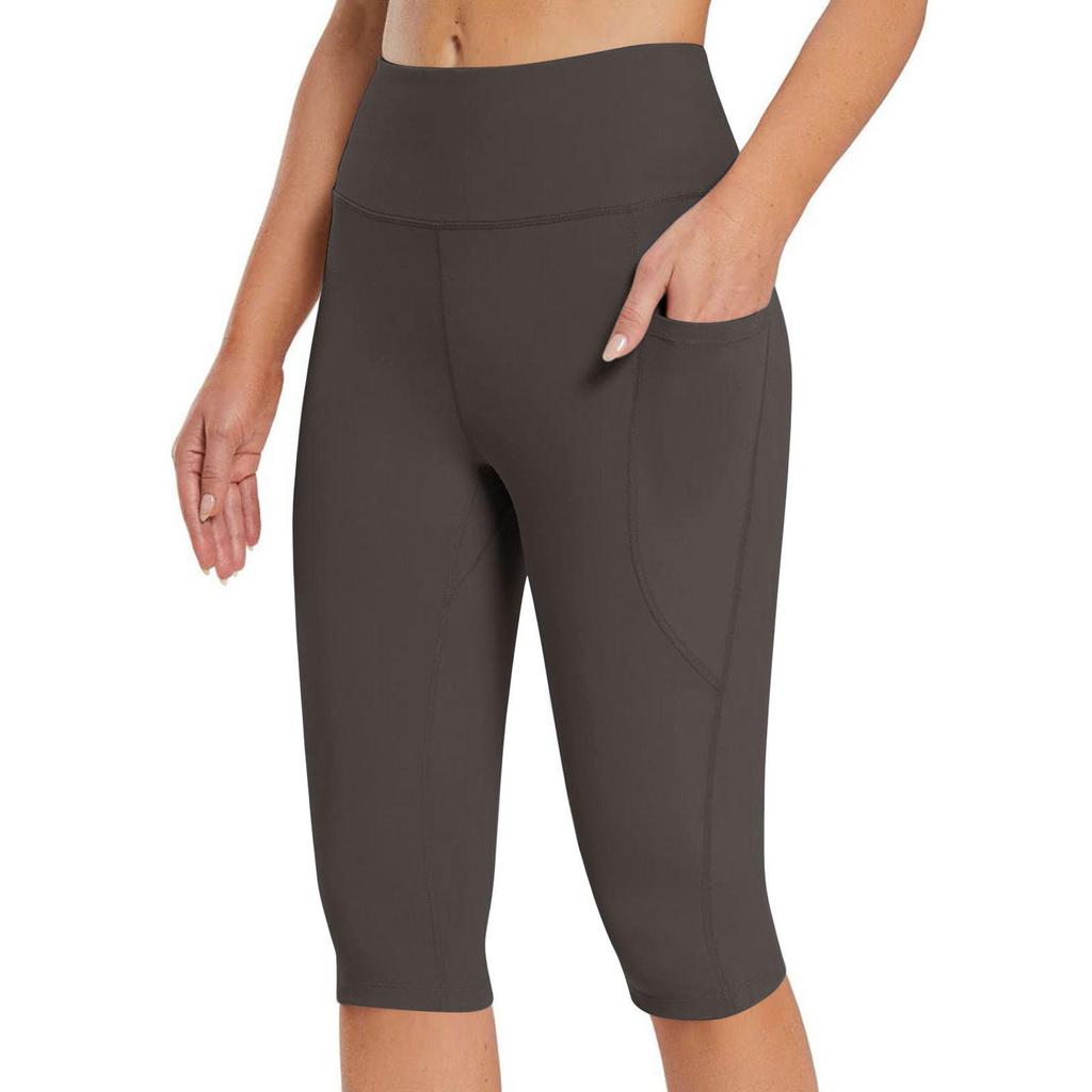 Pantaloncini con tasche da allenamento per motociclisti da yoga a vita alta da donna, leggings atletici