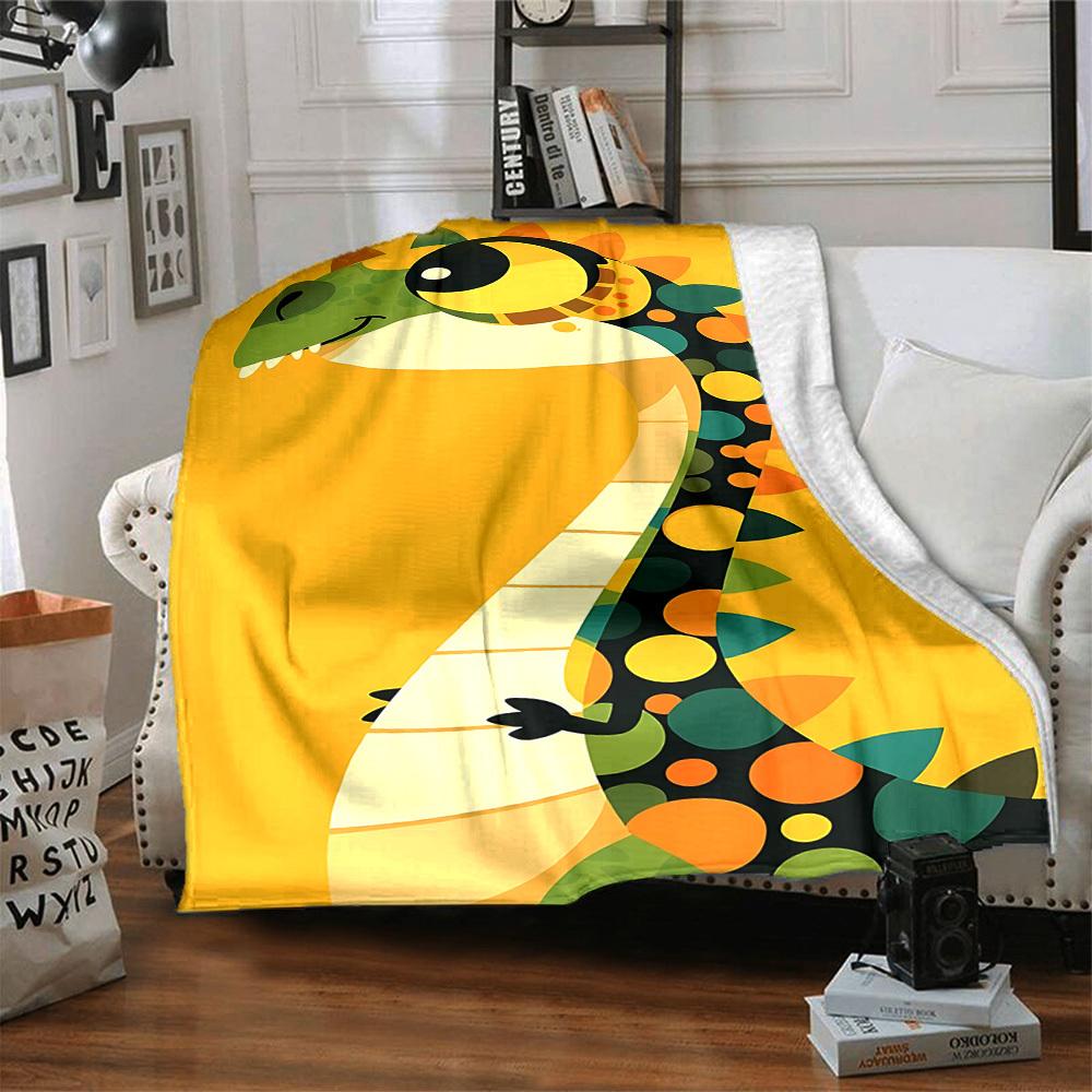 1pc Dino Prints Colorful Lightweight Flannel Blanket, Comfortable and Warm Blanket, for Office and Camping Sofa Bed, Livingroom150