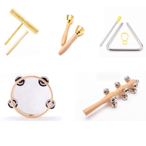 TOMMYFIELD Triangle Tambourine Percussion Wood Block for Performance and Maracas Music Practice (Musical Instrument)
