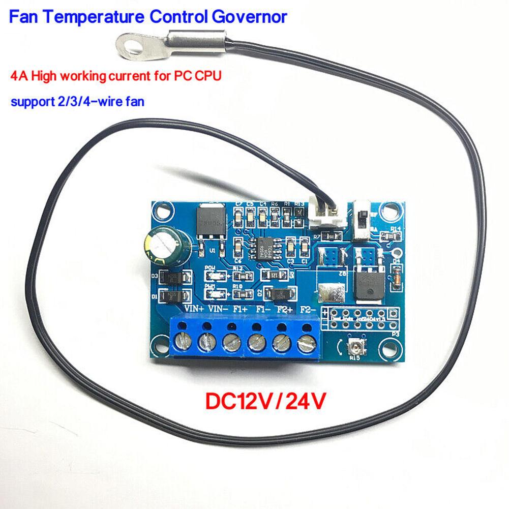 DC 12V 24V 4A PC Fan Temperature Control Thermostat Speed Governor 2-4 Cable Chassis Fan Speed Regulation Module With Sensor
