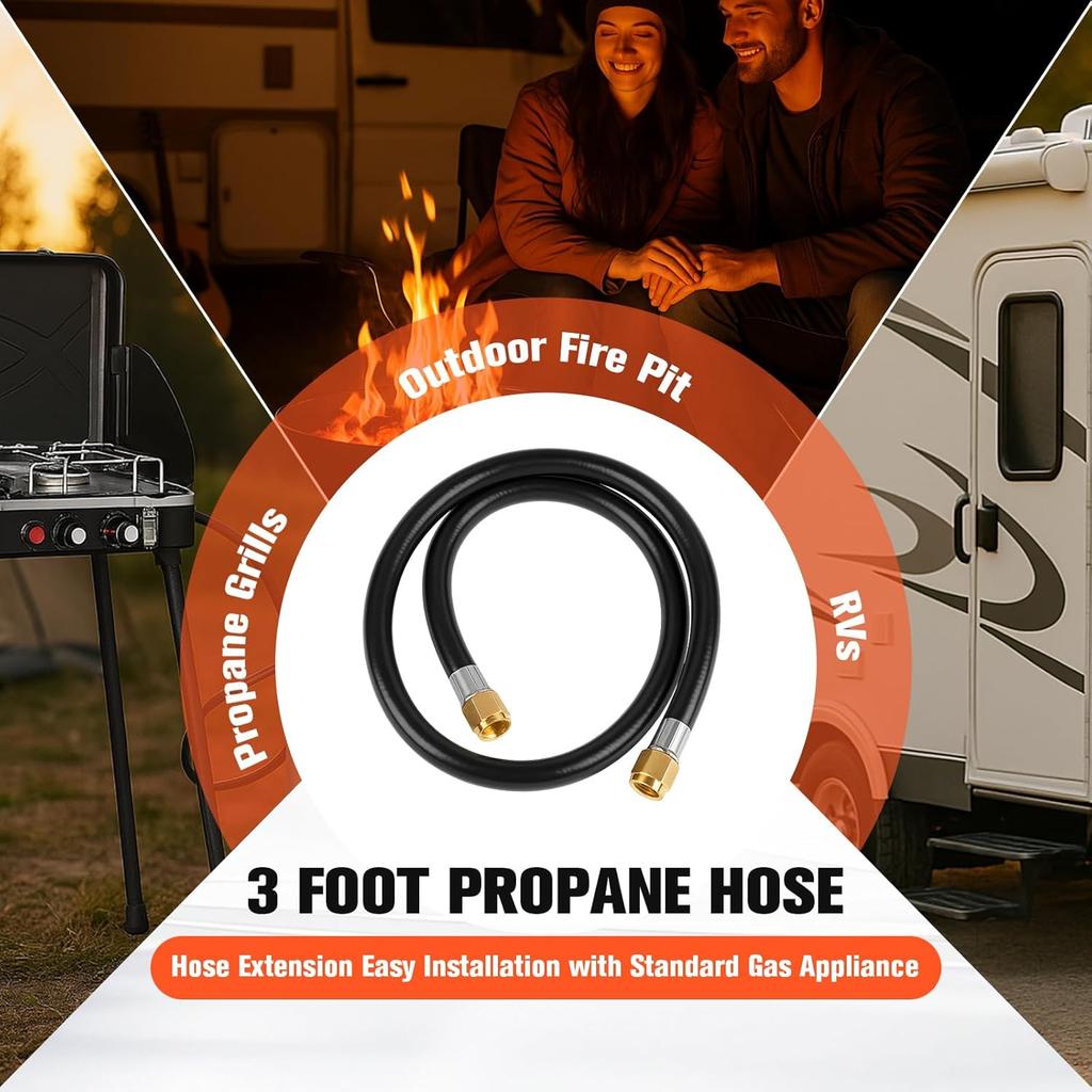 Wadoy RV Propane Hose Connector Assembly 3 Foot - 3/8" Female Flare X 3/8" Female Flare Quick Connect Hose 59913 (Total Length 3.28Ft)