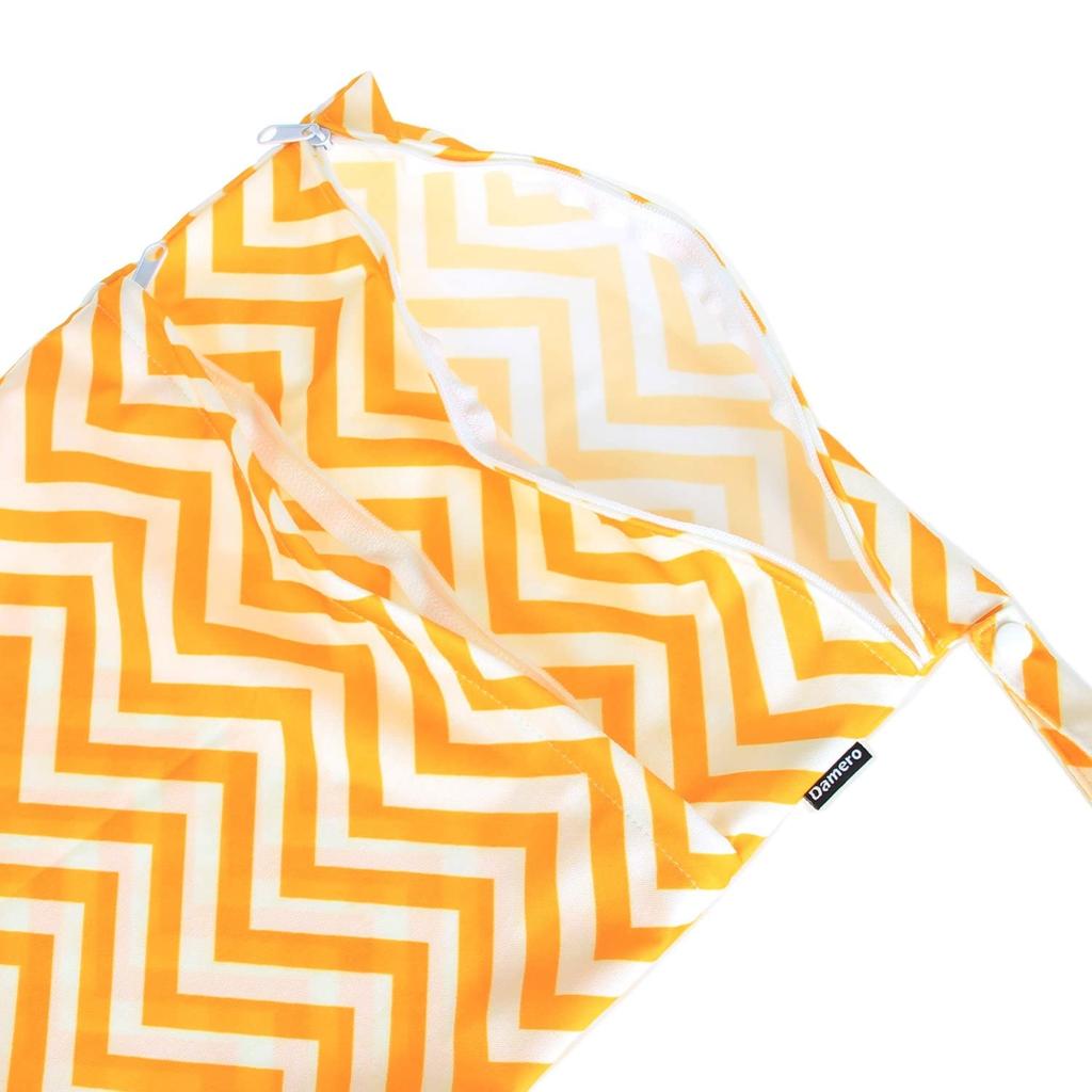 Damero Wet Bag Bath and Great for the Hot and Yellow Wave Blue (Waterproof) 2-Piece Set Clothes, Diapers, Towels, Swimsuit, Supplies, Meals.