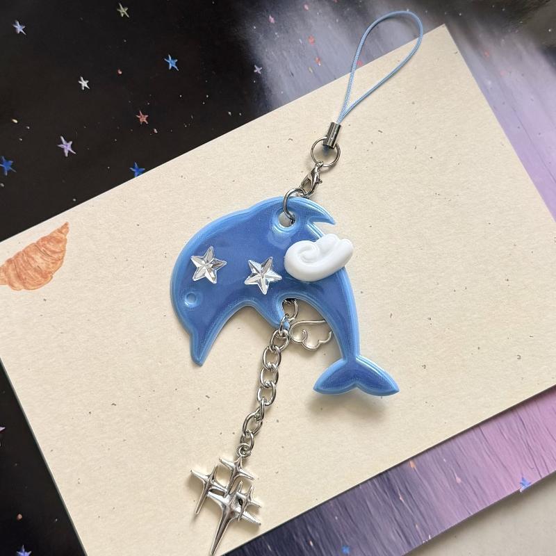 Vintage Y2K Korean Dolphin Keychain Cute Cartoon Pendant for Schoolbag Hanging Decor Holiday Souvenir Gift