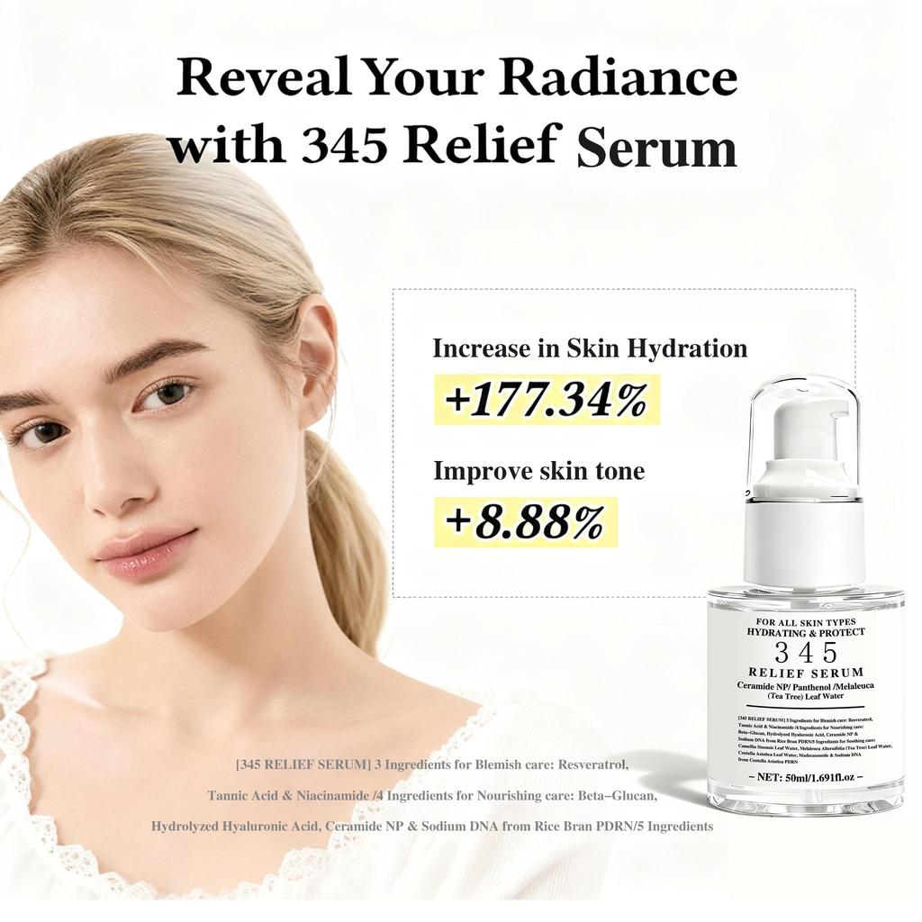 345 Relief Serum-Soothes And Improves Skin Texture-Suitable For Skin Prone To Acne-Improvement Uneven Skin Tone, Dullness-50ml