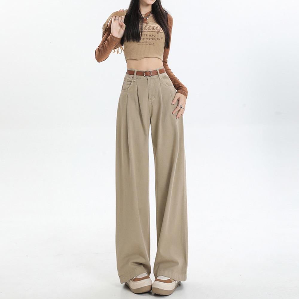 Korean Version of Harajuku High-waisted Straight Jeans Women's Spring and Autumn New Loose Mopping Wide-leg Jeans
