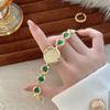Elegant Round Watch for Women With Sparkling Translucent Stones New High-End Luxury Quartz Watches Gold Bracelet Wristwatches