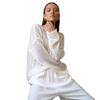 "2025 Spring/Summer Women's Sheer Knit Sweater: European and American Style, Trumpet Sleeves, Round Neck"