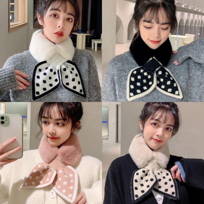 Women Winter Warm Thicken Cross Collar Neck Warmer Solid Color Faux Rabbit Fur Plush Elegant Knitted Shawl Scarfs