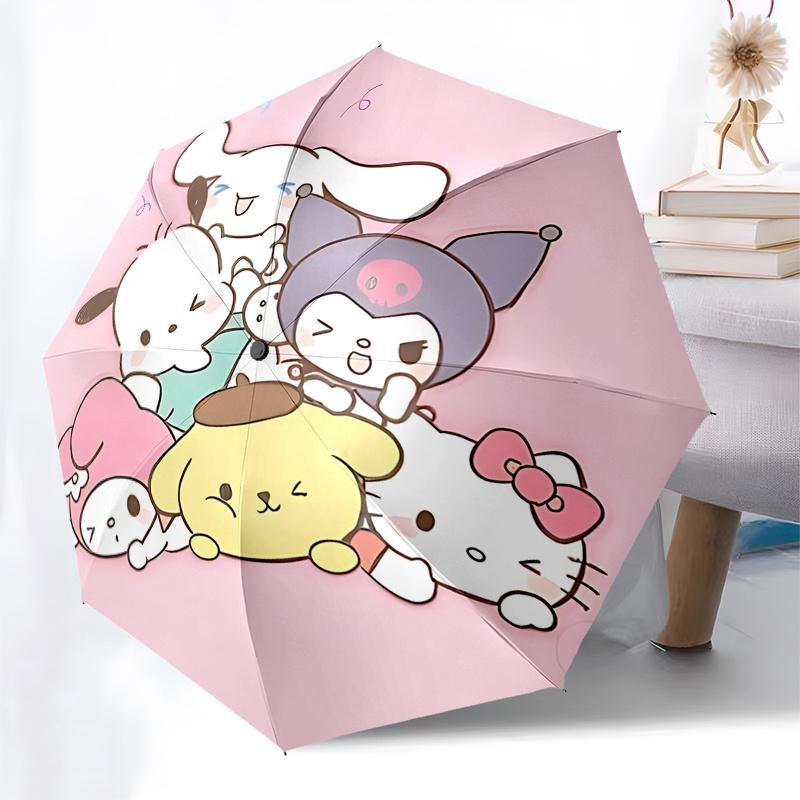 Sanrio, Kawaii Automatic Open/Close Umbrella-Cute Umbrella with Cute Design, Portable 3-Fold Compact Umbrella for Men & Women, Halloween Chr