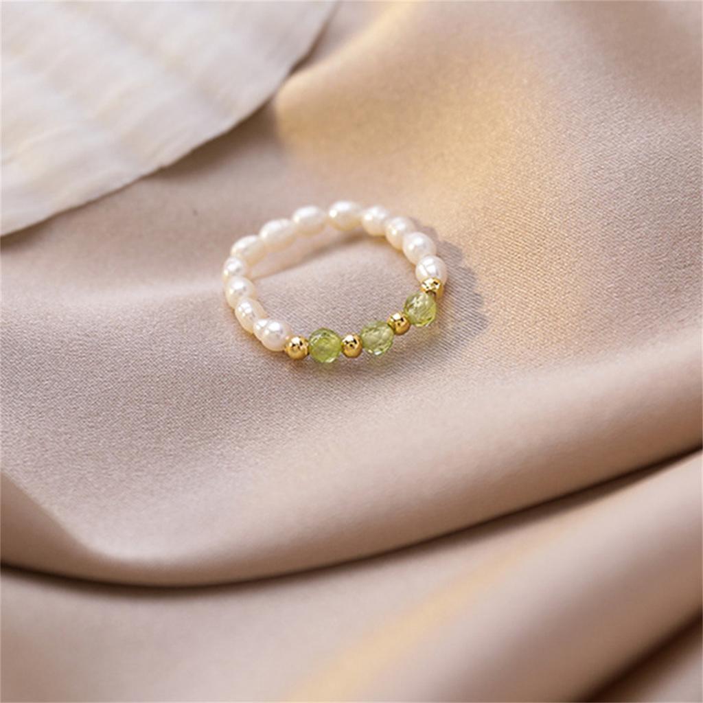 Bohemian Handmade Colorful Crystal Beaded Imitation Pearl Rings Continuous Circle Minimalist Wedding Promise Stacked Finger Ring