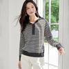 Han Du Yi She Wool Blend Crochet Hooded Striped Sweater