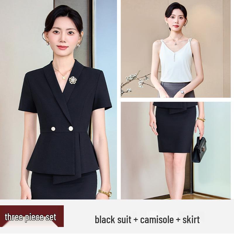 Women's Professional Short Sleeve Summer Suit – Elegant Formal Wear for Manager, Secretary, Hotel Front Desk, and Reception Work.