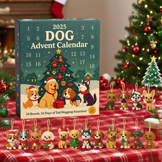 Hunde Adventskalender 2025 24 Dager Jule Nedtellingskalender med 24 Hunderaser Ornamenter Julegave til Hundelskere
