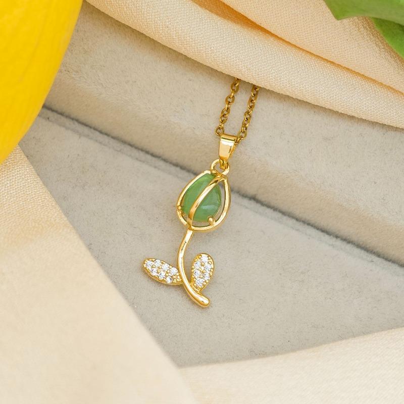 Necklace - Cat's Eye Quartz Tulip Necklace - Unique Design - Versatile and Sophisticated - Suitable for All Seasons - Autumn/Winter