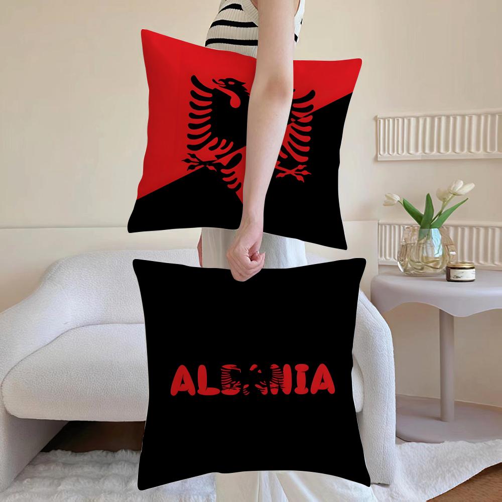 National Patriotic Symbol A-Albanians Flag Cushion Cover Pillowcase Short Plush Invisible Zipper Room Sofa Cushion Cover