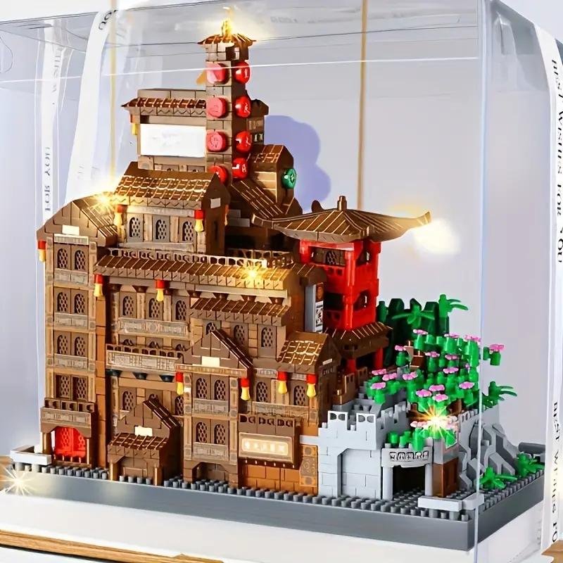Set di Blocchi da Costruzione Hongyao Cave da 3687 Pezzi - Colori Misti, Potenzia la Creatività e la Concentrazione, Presenta Architettura Tradizionale Est Asiatico