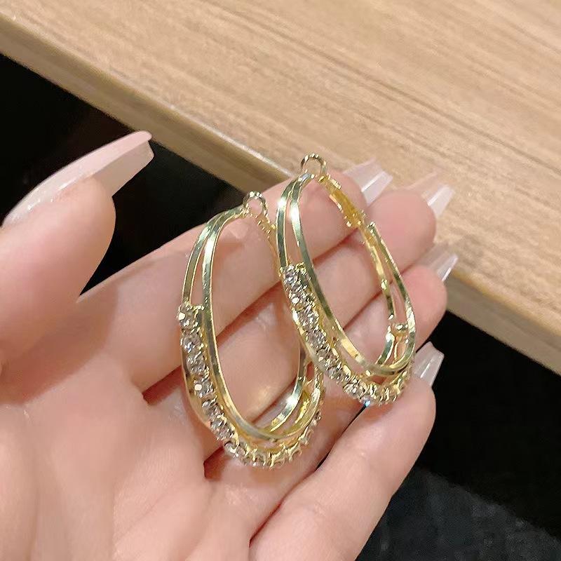 Multilayer zircon geometric earrings temperament earrings year high-grade atmospheric exaggerated earrings