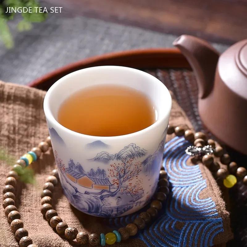 90/110ml Hand-painted Ceramic Tea Cup High Quality White Porcelain Teacups Handmade Portable Tea Bowl Exquisite Tea Accessories