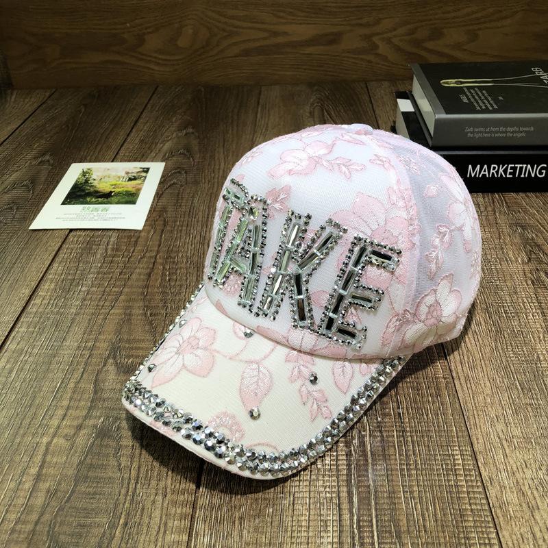 Hat Female Summer Anti-sun Cap Rhinestone Shade Mesh Hat Lace Breathable Flower Baseball Cap Female
