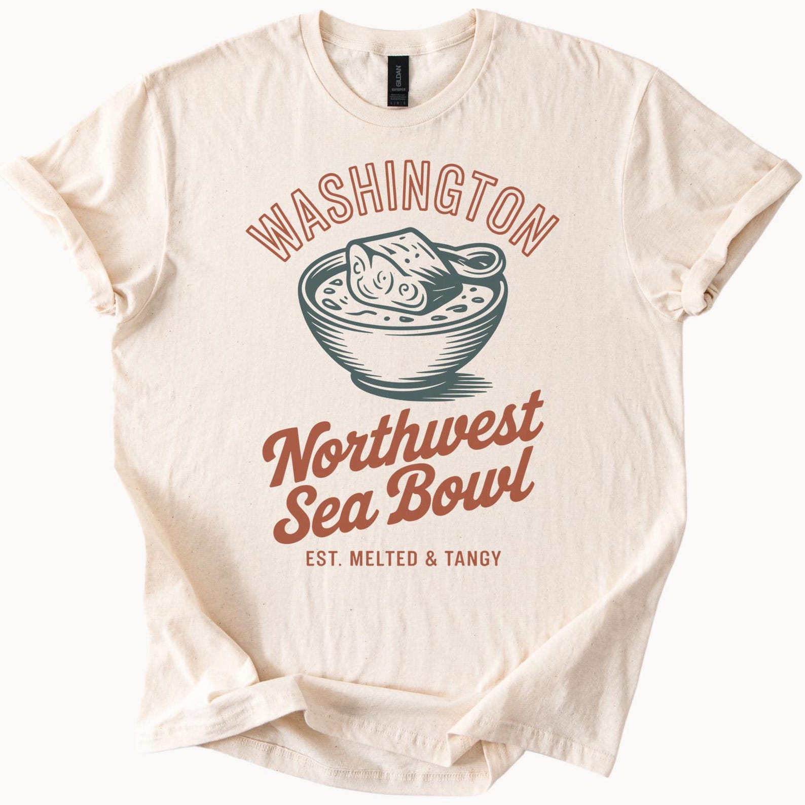 Washington Northwest Sea Bowl Graphic T Shirt Pacific Northwest Seafood Soup Art Tee Unique Washington Food Lover Shirt Gift Idea 110