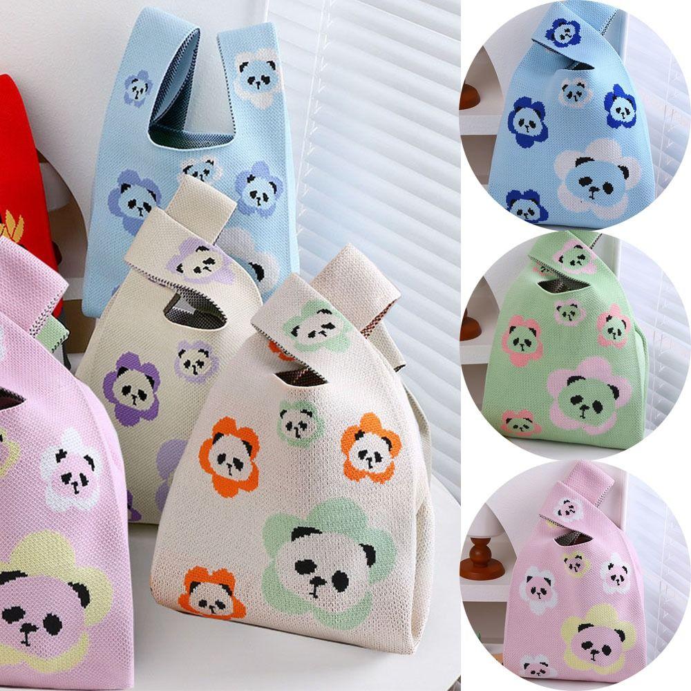 

Panda Knitted Handbag Shopping Bag Large Capacity Panda Knitted Bags