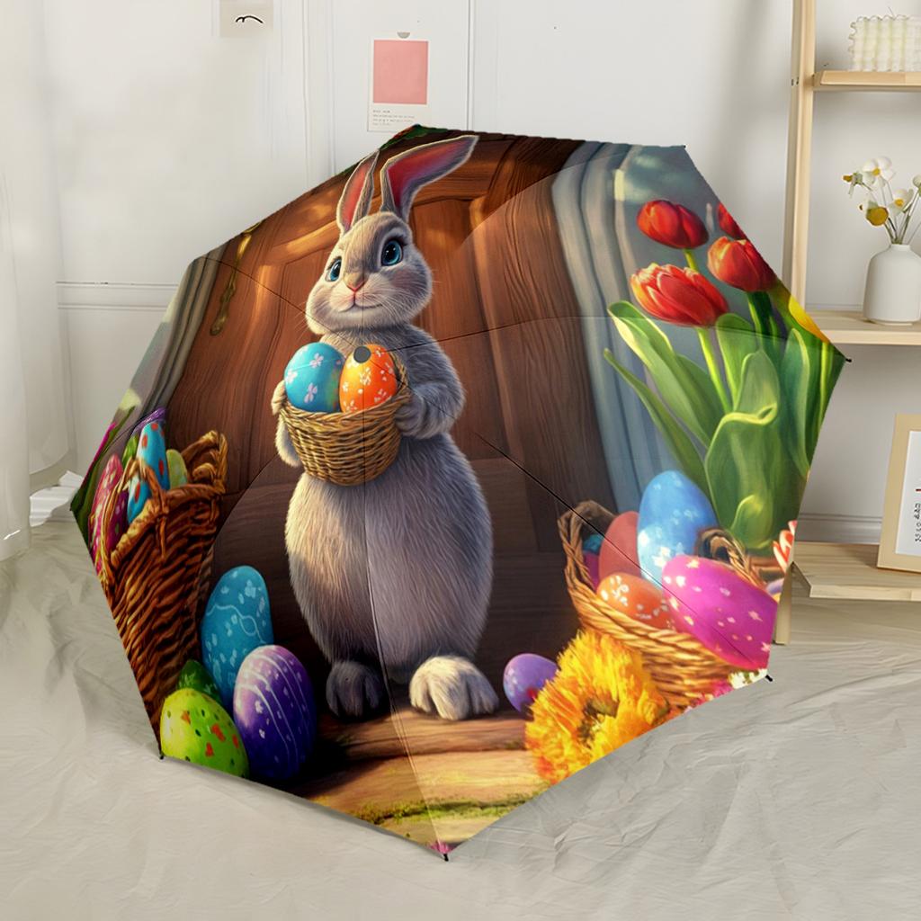 Easter Bunny Celebration Compact Travel Automatic Umbrella Retractable Design with 8-Rib Durability Foldable Design for Women/Men Fashion Lovers