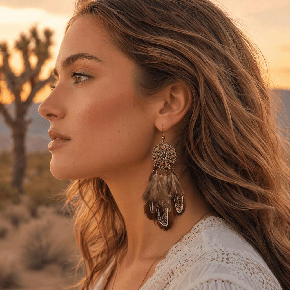 Ethnic Feather Dangle Earrings Bohemian Dangle Women's Earrings Long Tassel Earrings Daily Wear