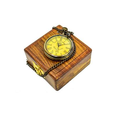 Vintage Unisex Antique Look Brass Anchor Analog Pocket Watch with Wooden Box - Transparent, 2 Inch