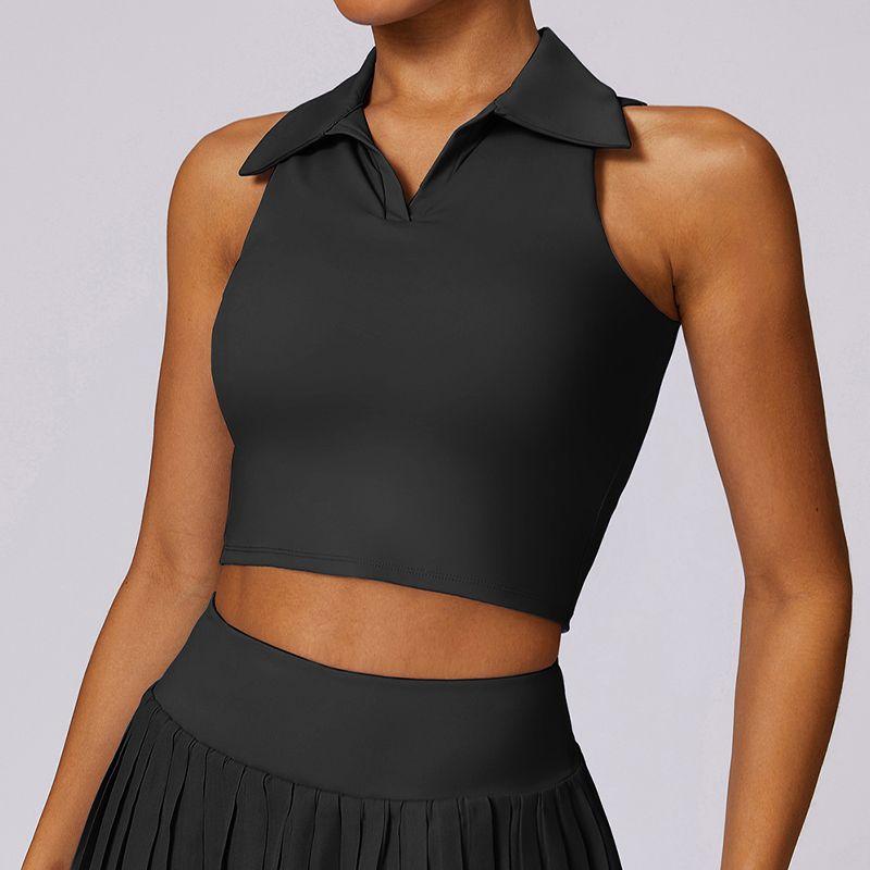 With Chest Pad Sports Vest Women Running Tennis Fitness Underwear Polo Lapel Outer Wear Sweatshirts Yoga Clothes Top