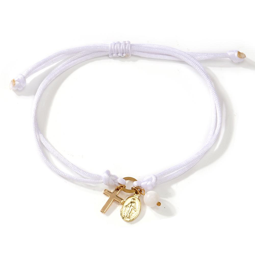 1PC Colorful Rope String Bracelet Virgin Mary Cross Charm Bead Jewelry Adjustable Religious Women's Fashion for Friendship Gift