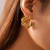 18K Gold-Plated Zirconia Irregular C-shaped Earrings, European & American Style, Stainless Steel Light Luxury Fashion Jewelry.