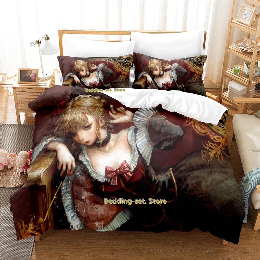2024 Umineko When They Cry Bettwäscheset Einzelbett Twin Full Queen King Size Bettwäscheset Schlafzimmer für Erwachsene und Kinder Bettbezug-Set Anime Bettlaken