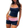 Women Casual 2 Piece Short Clothes Suits Slim Fit Streetwear Fashion Sleeveless Camisole   Fold-Over Micro Shorts Set Outfits