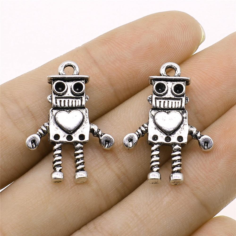 10pcs Robot Charms Tibetan Bronze Silver Color Pendants Antique Jewelry Making DIY Handmade Craft