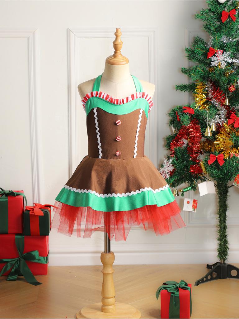 Kinder Mädchen Lebkuchenmann Kostüm Weihnachtstanz Ärmelloses Tutu Kleid Ärmelloses Kleid
