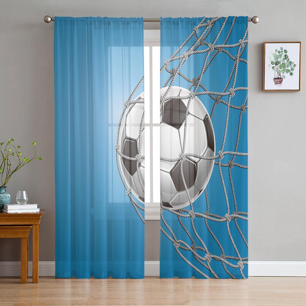 Light Filtering Soccer Football Net Sketch Curtain Living Room Decoration Tulle Window Bedroom Voile Organza Drapes Modern Polyester Washable Ready