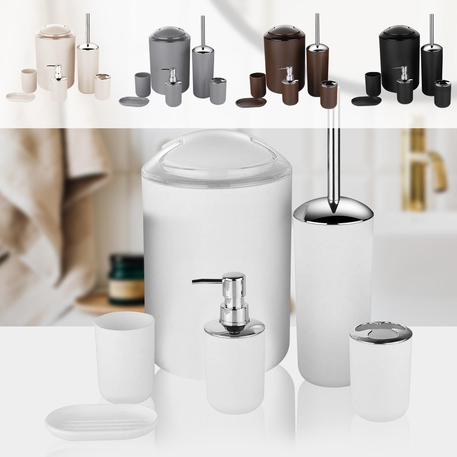 

Набор аксессуаров для ванной комнаты из 6 предметов: дозатор мыла, держатель зубной щетки, туалетная щетка, мусорное ведро