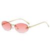 New European and American FF letter oval frameless women's sunglasses elegant diamond-encrusted small frame sunglasses UV protection