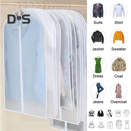 5/10Pcs Garment Bags with Zipper Translucent Suit Bags Reusable Washable Wardrobe Organization Clothes Hanging Bags